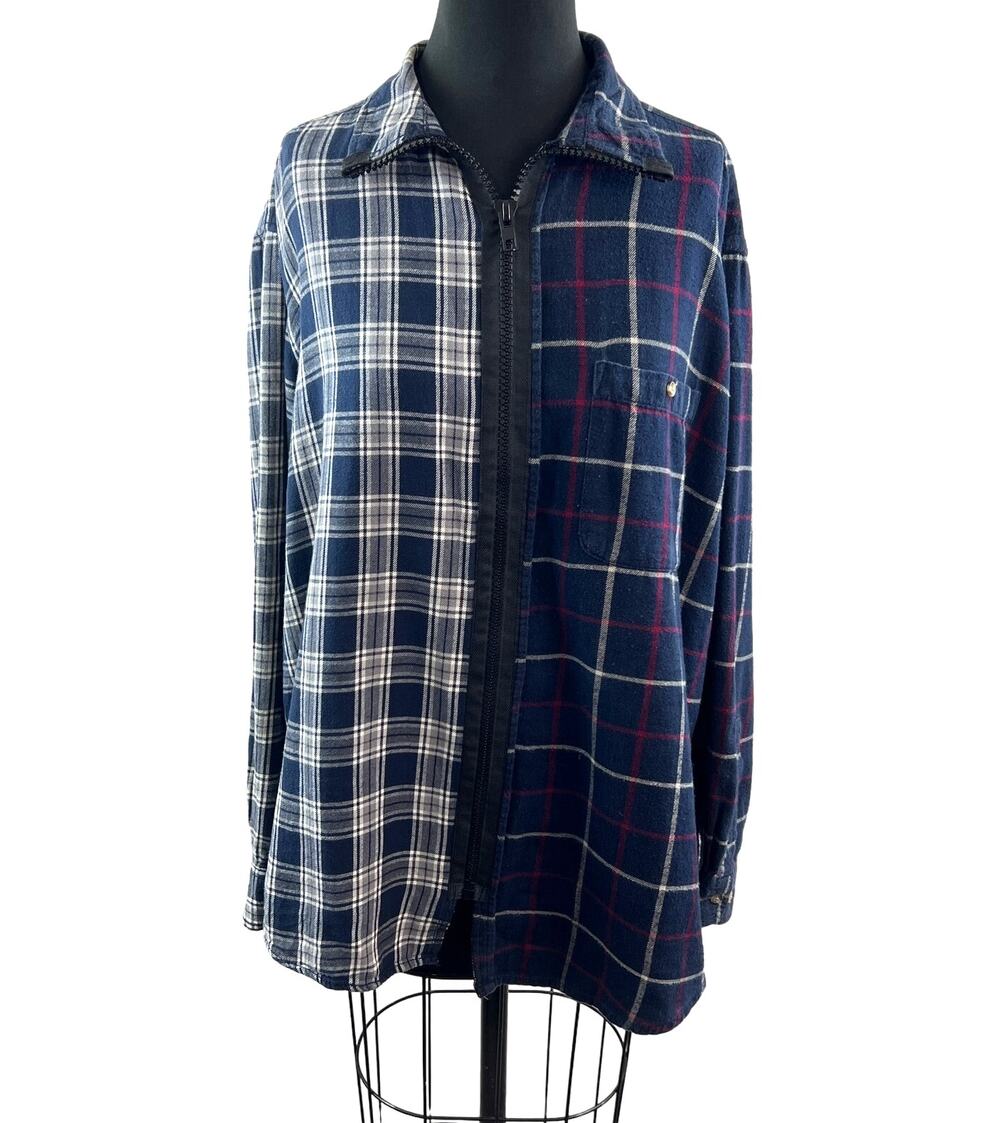 Furst of a Kind Navy White Top Plaid Collared Long Sleeve Classic Full Zip M L?